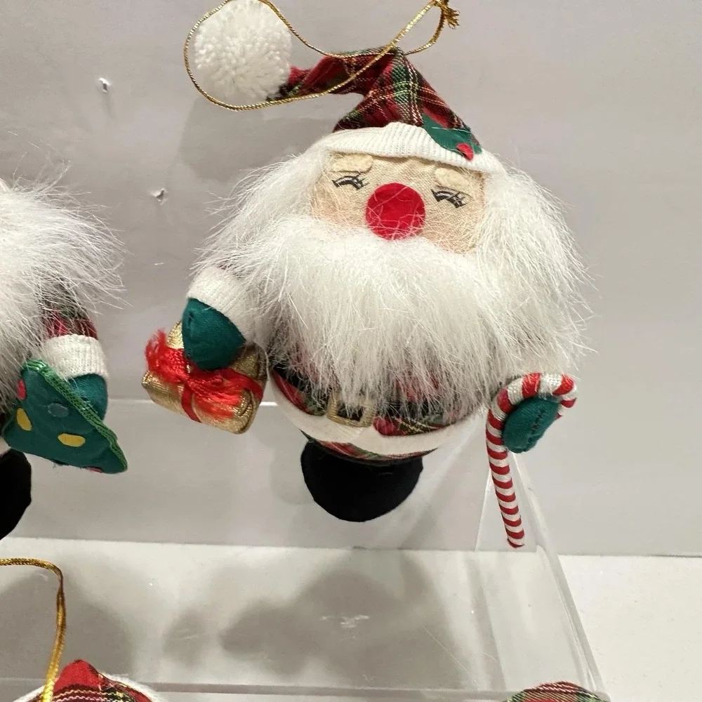Vintage Santa Claus Plaid Egg Shaped ‎ Christmas Tree Ornaments 5